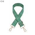 Detail of adjustable woven bag strap with green rhombus pattern and gold lobster clasps - C-6 Green