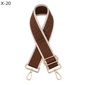 Detail of adjustable wide shoulder strap with brown geometric patterns and gold metal hooks - Light Coffee with Beige Edge (X-20)