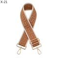 Detail of adjustable woven bag strap with brown geometric pattern and gold buckles - Brown with Beige Edge (X-21)