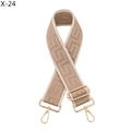 Detailed view of the wide jacquard woven bag strap with golden metal lobster clasps - Khaki with Beige Edge (X-24)