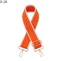 Detail view of adjustable wide orange handbag strap with black Greek key pattern and gold hooks - Orange (X-26)