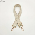 Detail view of woven diamond pattern bag strap with gold metal lobster clasps - C-20 Beige