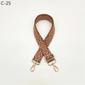 Close-up of geometric pattern shoulder strap with adjustable golden metal buckles - C-25 Dark Brown