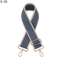 Detail of adjustable blue geometric pattern bag strap with light gold lobster clasps - Blue Gray with Beige Edge (X-36)