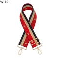Detail van de brede geweven tasriem met rood, zwart, gouden strepen en sterborduursel - W-12 Blauw Rood Ster / Zilveren Sluiting