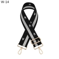 Detail van verstelbare zwarte tasriem met sterpatroon en goudkleurige metalen haken - Zilveren Sluiting / W-14 Zwart Zilver Streep Ster