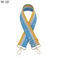 Macro view of wide star-embroidered bag strap with golden buckles and tri-color stripes - W-18 Lake Blue Yellow Star / Silver Clasp