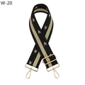 Close-up of black bag strap with gold star embroidery and metal swivel hooks - W-20 Black Gold Stripe Star / Silver Clasp