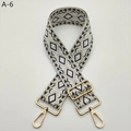 Detail of jacquard wide shoulder strap with black diamond pattern and gold metal hooks - Beige Blue Gold Buckle (A-6)