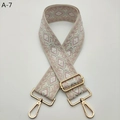 Detailed view of pink and grey jacquard rhombus pattern on wide adjustable bag strap - Beige Pink Gold Buckle (A-7)