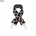 Detail of wide adjustable shoulder strap with black beige chevron pattern and gold clips - W-8 Black Pink Stripe Silver Buckle