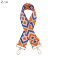 Detailansicht der gewebten Taschenriemen mit Rautenmuster und Gold-Metallhaken - Silberverschluss / Silberfaden Blau-Orange Stil (Z-14)