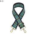 Close-up of ethnic geometric weave bag strap with golden metal lobster clasps - Blue Green Geometric(X-3)