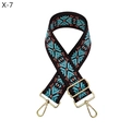 Close-up of ethnic woven bag strap with geometric snowflake pattern and gold metal hooks - Green Pink Geometric(X-7)