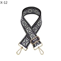 Close-up of adjustable strap with purple ethnic pattern and gold metal buckles - Black White Purple Geometric(X-12)