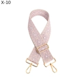 Detail of pink and purple geometric jacquard adjustable purse strap with gold metal hooks - Pink (Gold Buckle)