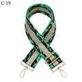 Detail of adjustable wide woven leopard pattern shoulder strap with gold metal buckles - Leopard Jacquard Style (C-19) / Green (Gold Buckle)