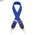 Adjustable blue geometric jacquard fabric bag strap with golden metal hooks and leather trim - Royal Blue and Blue Leather (A-9)