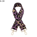 Detail of adjustable leopard print bag strap in purple with gold lobster clasps - A-18 Purple