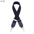 Close-up of adjustable blue geometric pattern bag strap with gold metal hooks and leather ends - Blue (A-13)