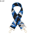 Macro shot of wide camo bag strap with light gold metal lobster clasps and adjustment buckle - Silver Clasp / Royal Blue Camo (A-22)