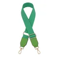 Detail view of grass green canvas bag strap with leather ends and gold metal hooks - Silver Clasp / Light Green