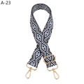 Close-up of adjustable wide strap with blue and white geometric rhombus pattern and gold buckles - Blue (A-23)