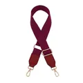 Detail of adjustable wine red canvas shoulder strap with gold metal lobster clasps and buckles - Silver Clasp / Purple + Burgundy