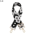 Adjustable wide woven bag strap with black and white geometric diamond pattern and gold clasps - Black Gray (S-8)