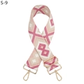 Detail view of pink and beige geometric woven shoulder strap with gold metal hooks - Peach Pink (S-9)