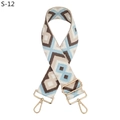 Detail view of ethnic geometric diamond pattern shoulder strap with gold metal hooks - Light Blue Coffee (S-12)