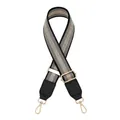 Detail of adjustable 3-color striped bag strap with gold glitter and black leather ends - Gray (Style 4)