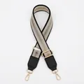 Tracolla intrecciata regolabile con strisce nere, bianche, argento e ganci dorati - Cachi (N. 5)