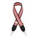 Detail of adjustable pink and black striped woven strap with gold metal hooks - Watermelon Red (No. 9)