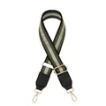 Adjustable wide striped canvas shoulder strap with green silver webbing and gold hardware - Army Green (No. 13)