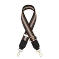 Adjustable woven strap with brown beige stripes and gold metal swivel snap hooks - Coffee (No. 14)