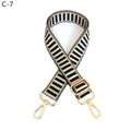 Close-up of adjustable navy blue and cream striped woven bag strap with gold metal hardware - Blue (C-7)