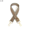 Detail of adjustable brown and beige striped woven strap with gold metal swivel hooks - Light Coffee (C-9)