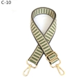 Detail of adjustable wide striped bag strap with gold metal hooks and dark green webbing - Matcha Green (C-10)