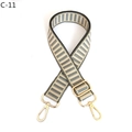 Close-up of adjustable striped canvas strap with gold metal hooks for handbags - Gray (C-11)