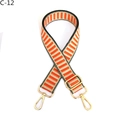 Close-up of adjustable orange and beige striped canvas bag strap with gold metal hooks - Orange (C-12)