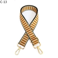 Detail of adjustable woven bag strap with brown and beige stripes and gold metal hardware - Light Brown (C-13)