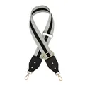 Adjustable woven purse strap with black leather ends, gold studs, and metal hooks - Silver Clasp / Matcha Green Black Stripe with Black Leather