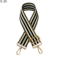 Detail of wide ethnic striped bag strap with gold lobster clasps and adjustable buckle - S-25 Black Silver Stripe