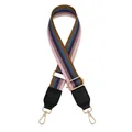 Adjustable woven stripe shoulder strap with pink and blue patterns and gold lobster clasps - Pink Purple Stripes with Black Leather (No.3)