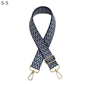 Detail of adjustable woven bag strap with navy zigzag pattern and gold metal hooks - S-5 Blue