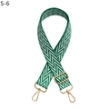 Close-up of adjustable woven bag strap with green wave pattern and gold metal hooks - S-6 Green
