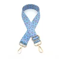Detail of light blue floral canvas strap with golden lobster clasps and metal slider - Gold Clasp / Lake Blue Flower