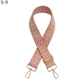 Detail of adjustable orange and white herringbone bag strap with gold metal hooks - S-9 Brown