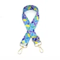 Adjustable crossbody bag strap with colorful geometric floral print and gold hardware - Gold Clasp / Blue Yellow Purple Leaf